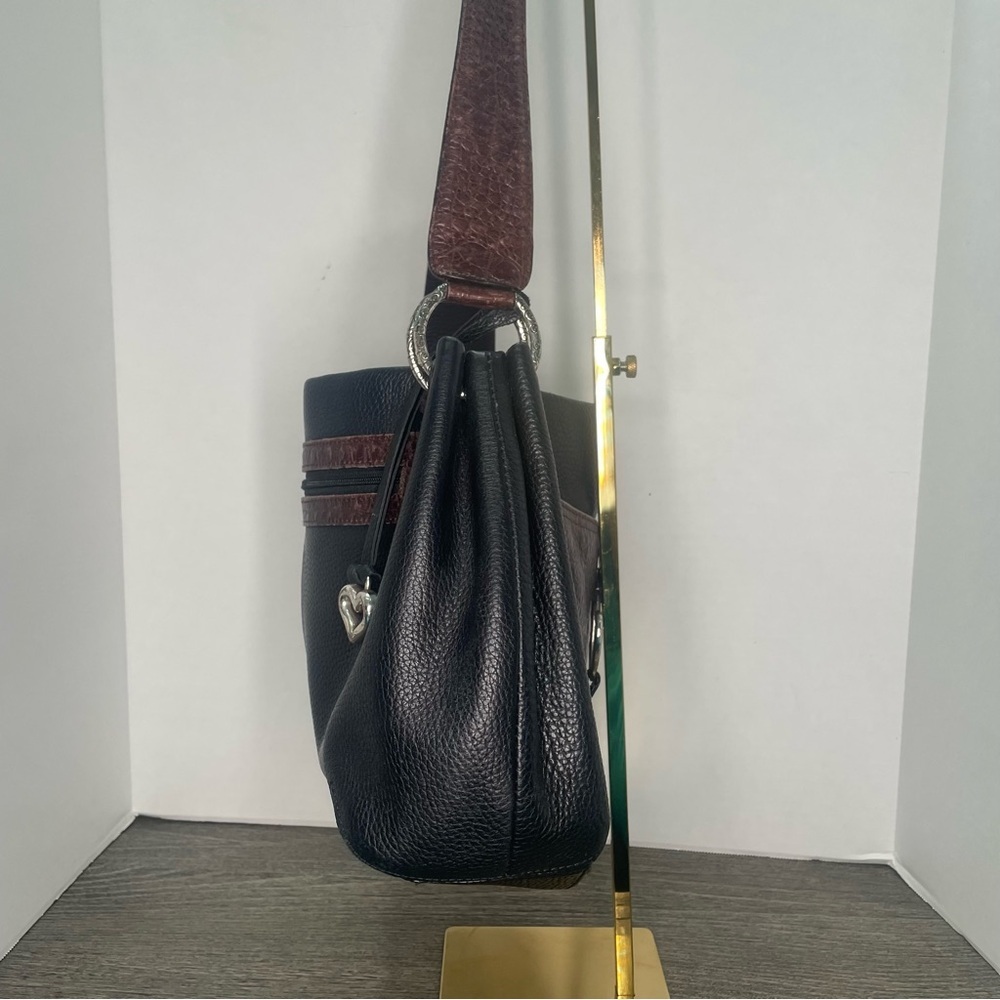 Brighton Brown/Black Hobo Leather Shoulder Bag Silver Heart Charm  Purse - Picture 6 of 15